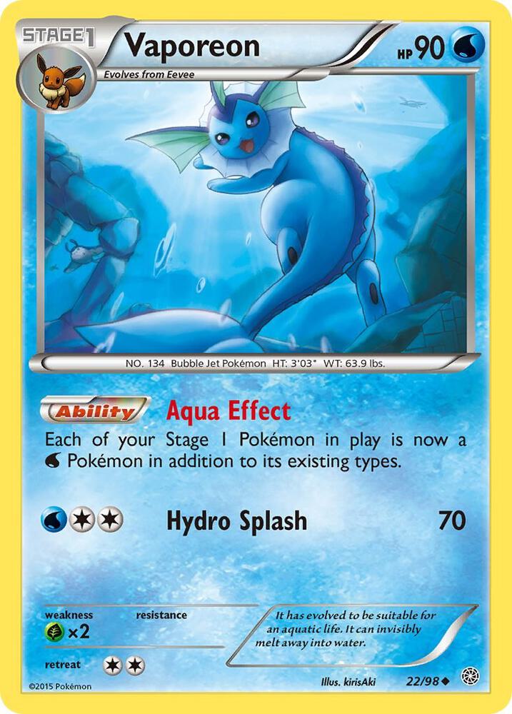 Vaporeon Uncommon XY - Ancient Origins 22/98 MP (Back)