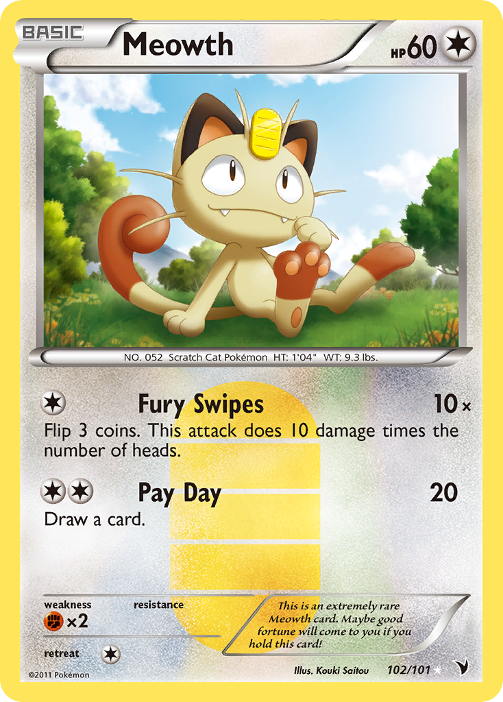 Meowth 102/101 Pokémon Noble Victories (2011) English card — catalogue reference