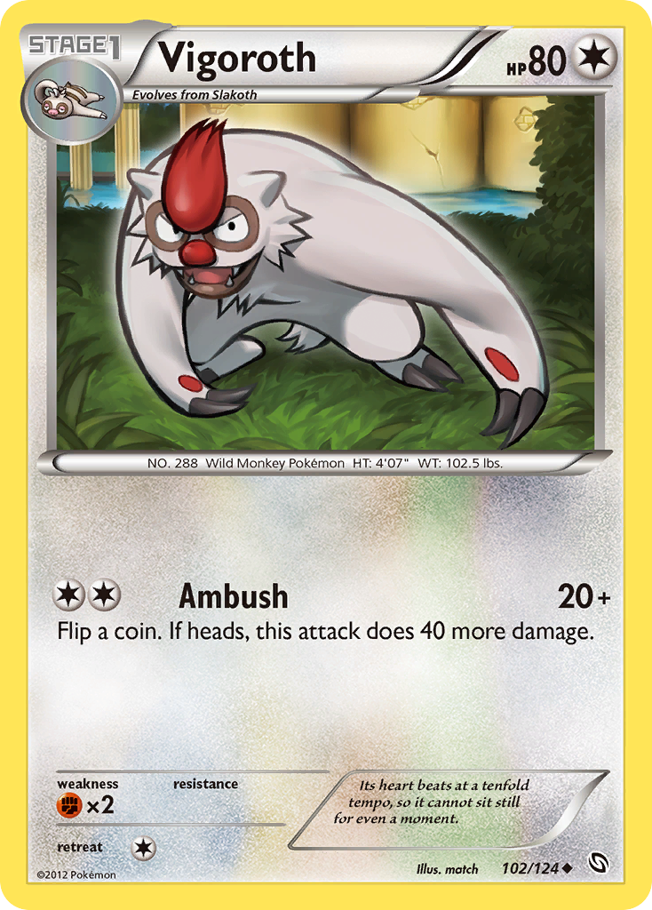 Vigoroth 102/124 Pokémon Dragons Exalted (2012) English card — catalogue reference
