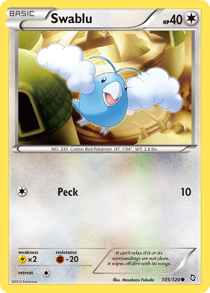Swablu 105/124 Pokémon Dragons Exalted (2012) English card — catalogue reference