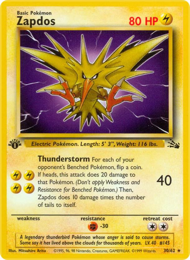 Zapdos (30) Rare Fossil 30/62 MP (Back)