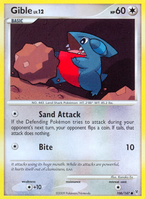 Gible 106/147 Pokémon Supreme Victors (2009) English card — catalogue reference