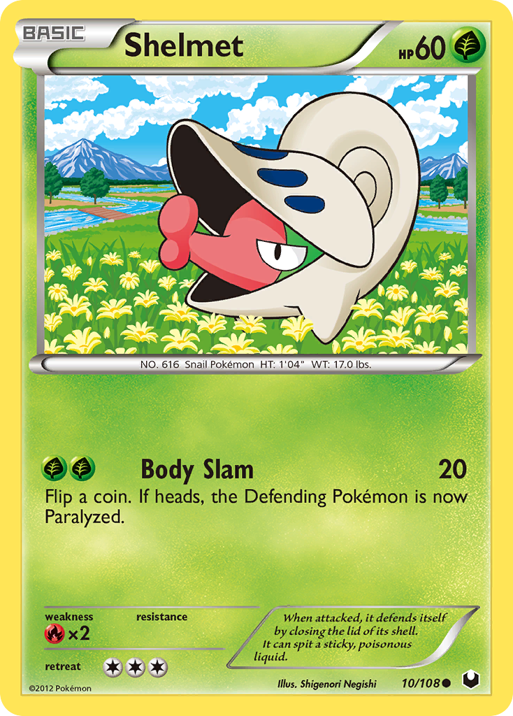 Shelmet 10/108 Pokémon Dark Explorers (2012) English card — catalogue reference