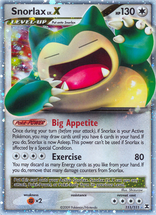 Snorlax LV.X 111/111 Pokémon Rising Rivals (2009) English card — catalogue reference