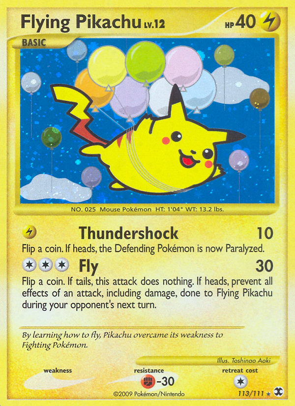 Flying Pikachu 113/111 Pokémon Rising Rivals (2009) English card — catalogue reference