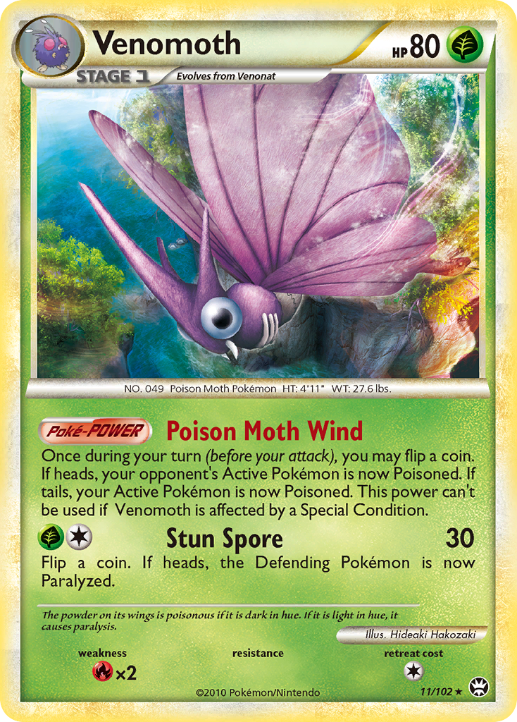 Venomoth 11/102 Pokémon Triumphant (2010) English card — catalogue reference