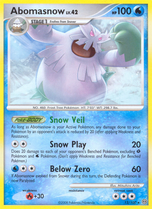 Abomasnow 12/100 Pokémon Stormfront (2008) English card — catalogue reference