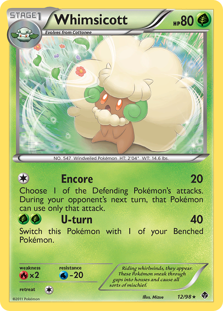 Whimsicott 12/98 Pokémon Emerging Powers (2011) English card — catalogue reference