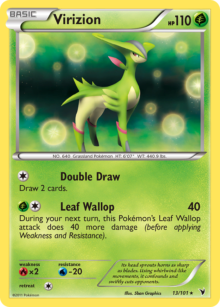 Virizion 13/101 Pokémon Noble Victories (2011) English card — catalogue reference