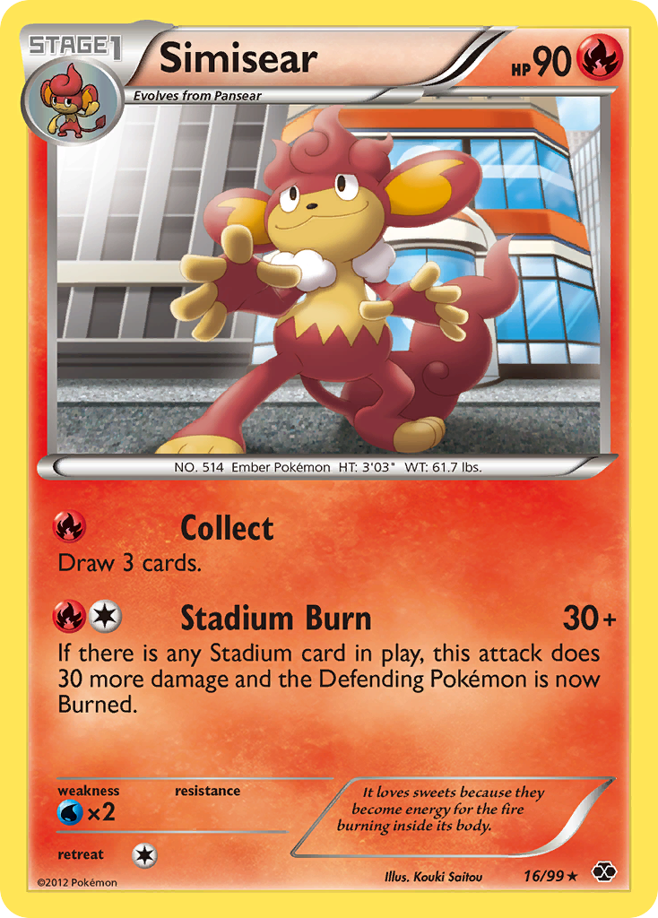 Simisear 16/99 Pokémon Next Destinies (2012) English card — catalogue reference