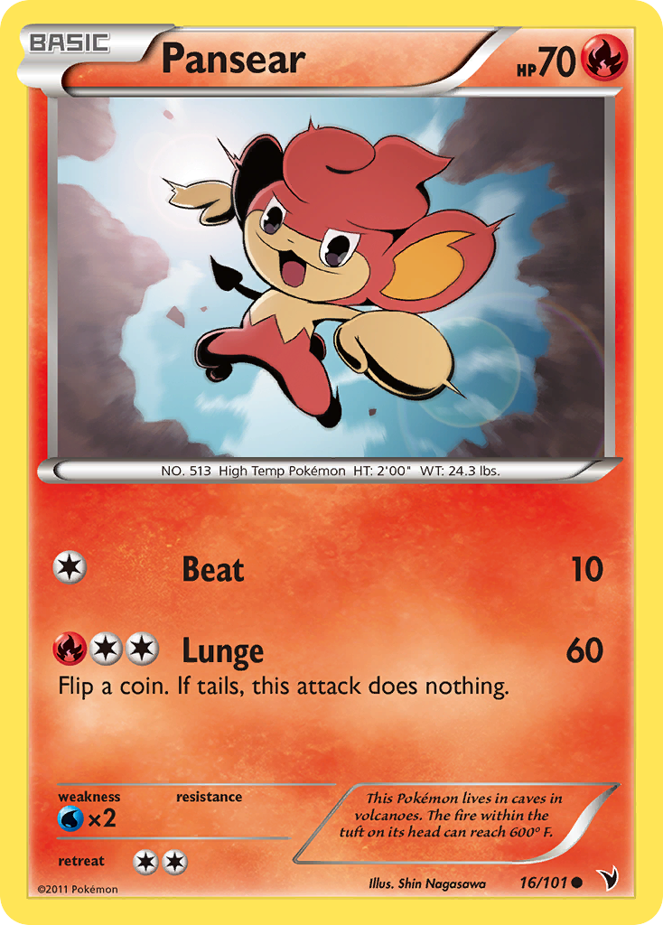 Pansear 16/101 Pokémon Noble Victories (2011) English card — catalogue reference