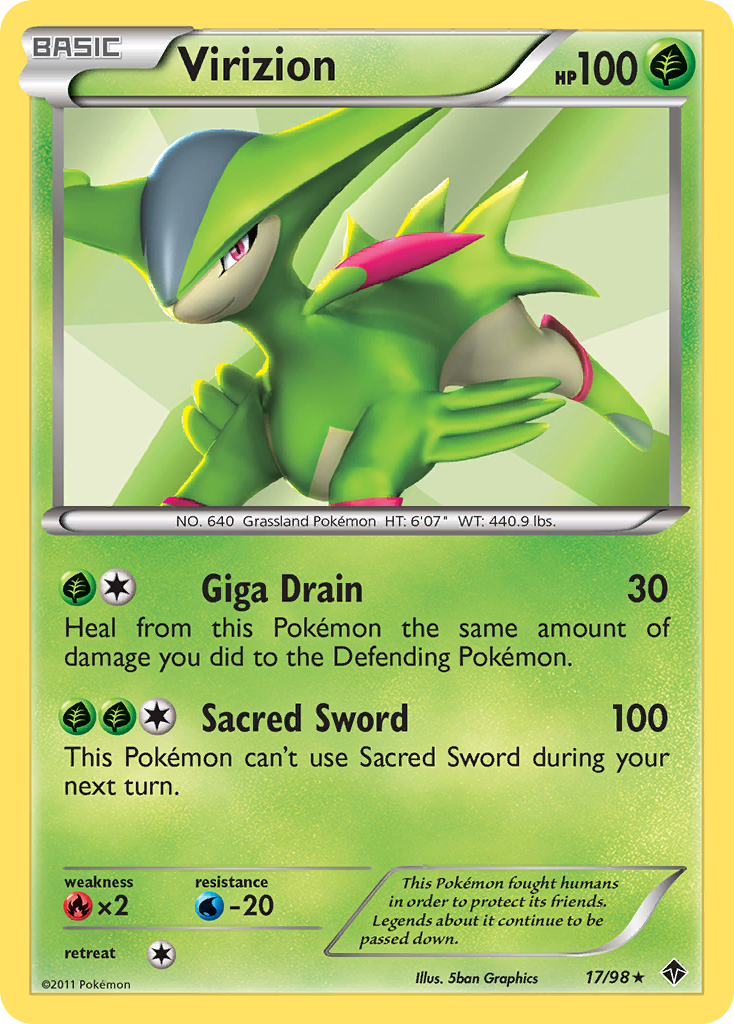 Virizion 17/98 Pokémon Emerging Powers (2011) English card — catalogue reference
