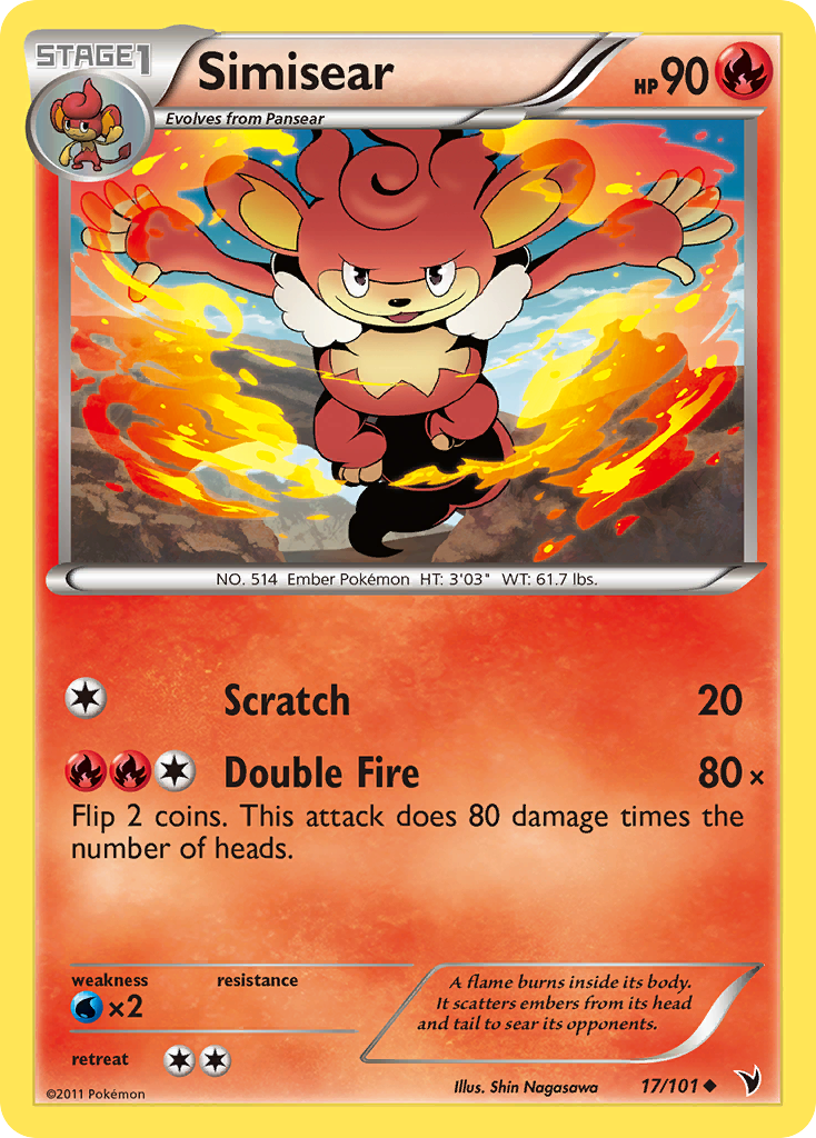 Simisear 17/101 Pokémon Noble Victories (2011) English card — catalogue reference