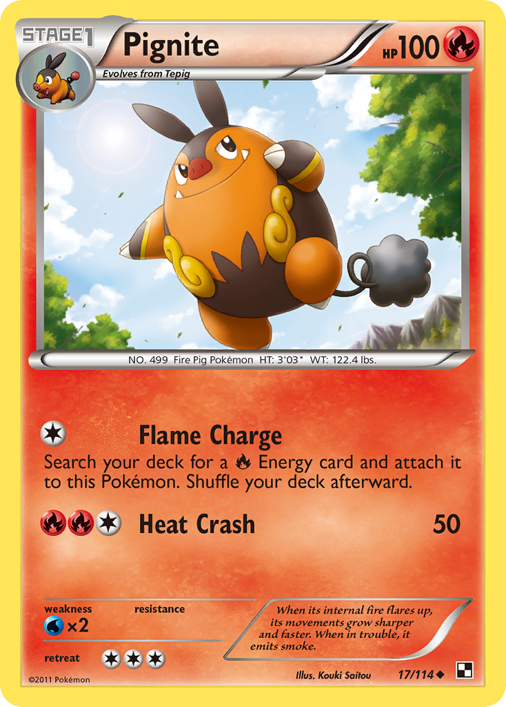Pignite 17/114 Pokémon Black & White (2011) English card — catalogue reference