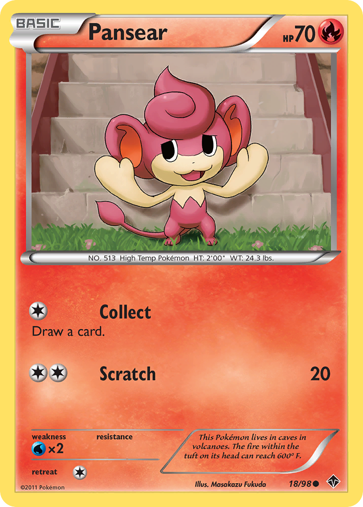 Pansear 18/98 Pokémon Emerging Powers (2011) English card — catalogue reference