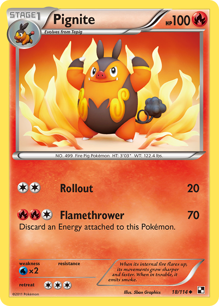 Pignite 18/114 Pokémon Black & White (2011) English card — catalogue reference
