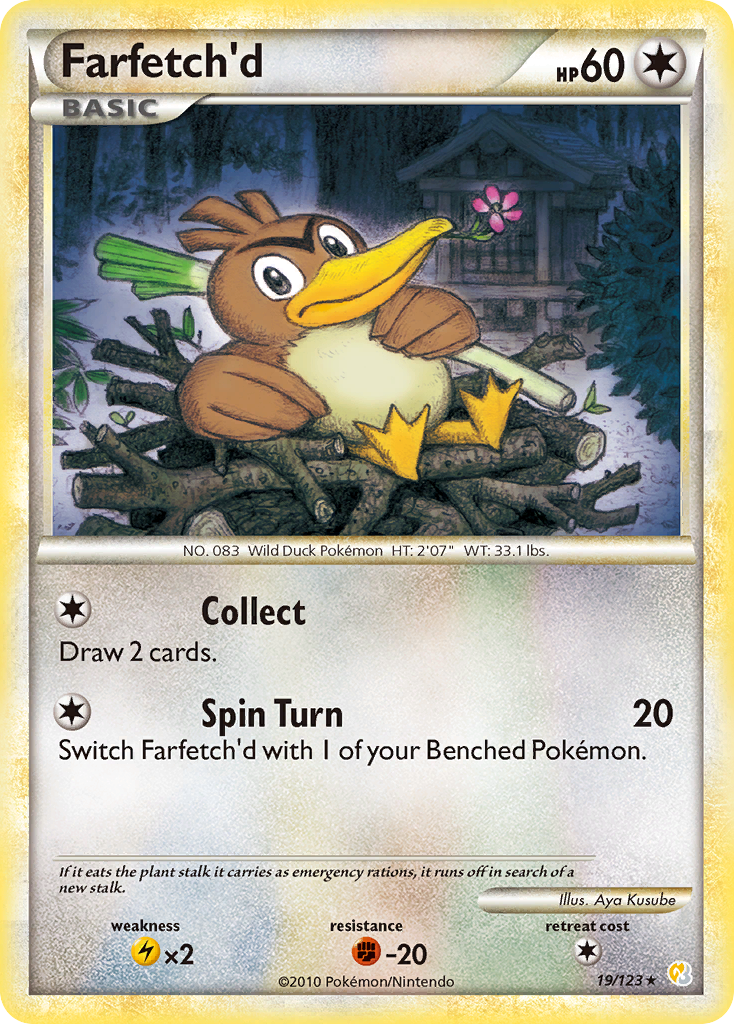 Farfetch'd 19/123 Pokémon HeartGold & SoulSilver (2010) English card — catalogue reference