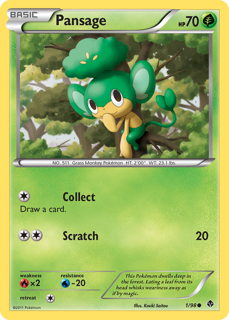 Pansage 1/98 Pokémon Emerging Powers (2011) English card — catalogue reference