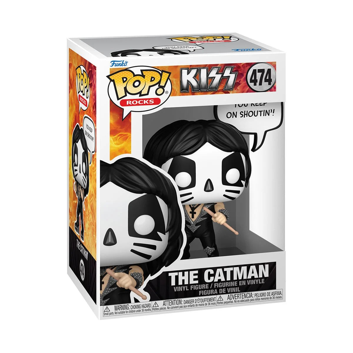Funko Pop! Rocks vinyl figure packaging for KISS The Catman with box design.
