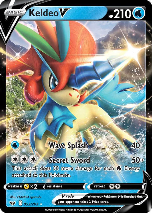 Keldeo V Ultra Rare SWSH01: Sword & Shield Base Set 053/202 MP (Back)
