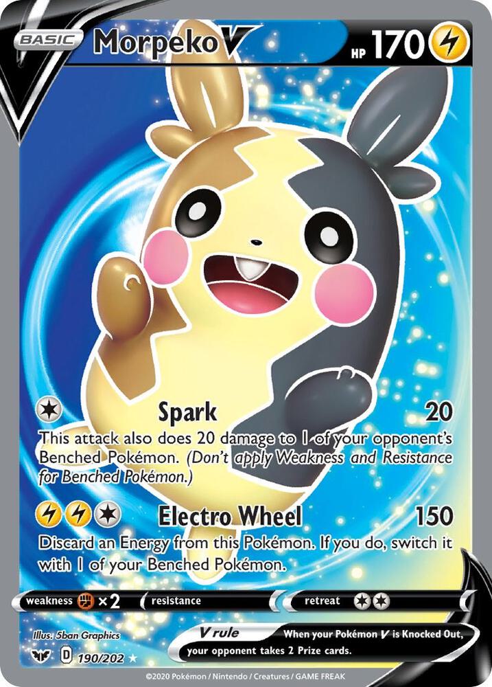 Morpeko V (Full Art) Ultra Rare SWSH01: Sword & Shield Base Set 190/202 NM (Back)