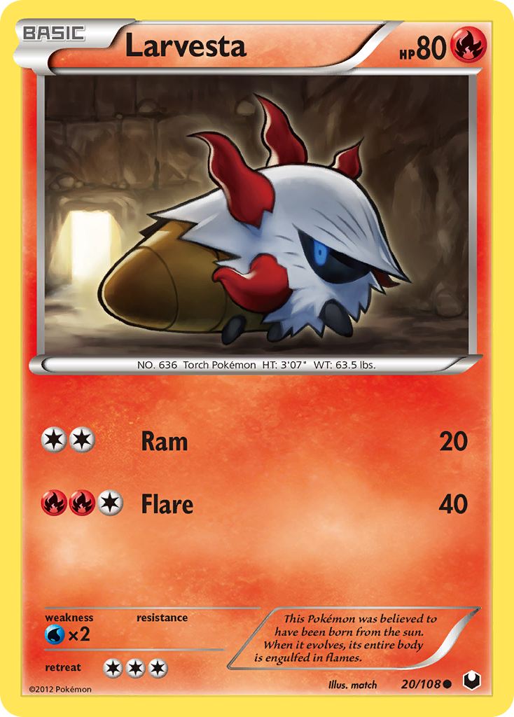 Larvesta 20/108 Pokémon Dark Explorers (2012) English card — catalogue reference