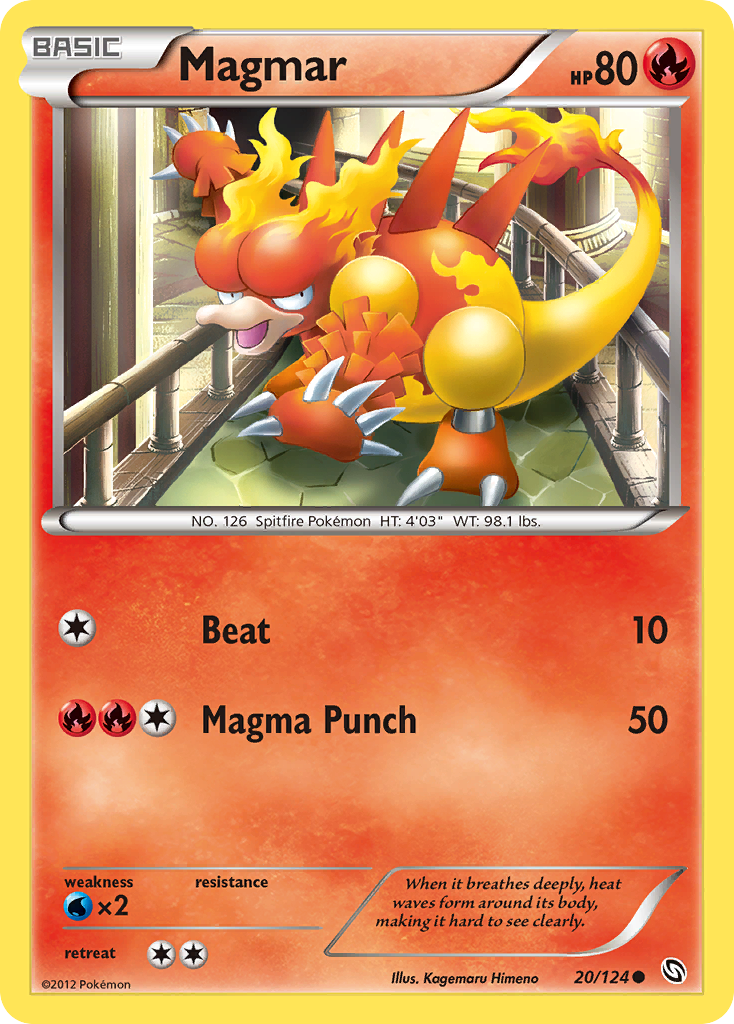 Magmar 20/124 Pokémon Dragons Exalted (2012) English card — catalogue reference