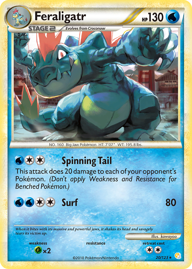 Feraligatr 20/123 Pokémon HeartGold & SoulSilver (2010) English card — catalogue reference