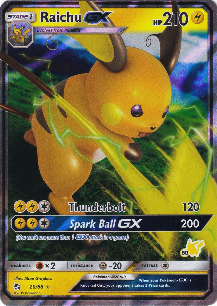 Raichu GX - 20/68 (#60 Pikachu Stamped) Promo Battle Academy 020/068 NM (Back)