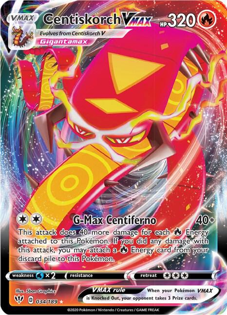 Centiskorch VMAX Ultra Rare SWSH03: Darkness Ablaze 034/189 NM (Back)