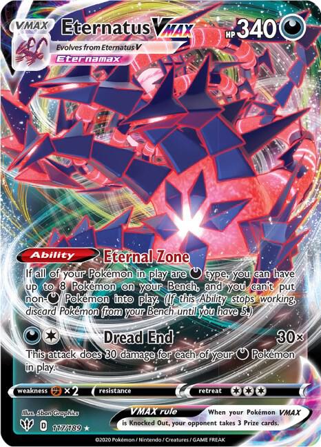 Eternatus VMAX Ultra Rare SWSH03: Darkness Ablaze 117/189 NM (Back)