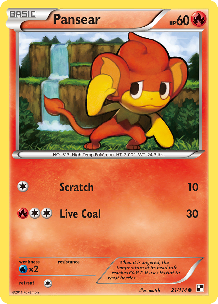 Pansear 21/114 Pokémon Black & White (2011) English card — catalogue reference