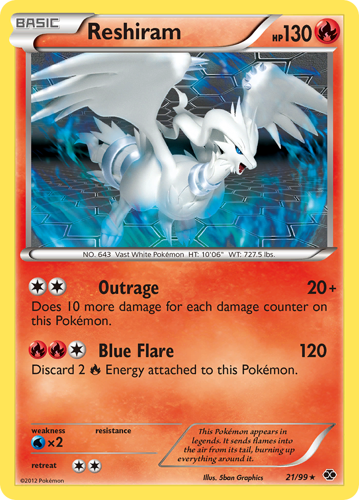 Reshiram 21/99 Pokémon Next Destinies (2012) English card — catalogue reference