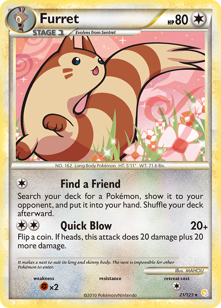 Furret 21/123 Pokémon HeartGold & SoulSilver (2010) English card — catalogue reference