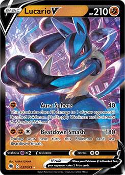 Lucario V Ultra Rare Champion's Path 27/73 MP (Back)
