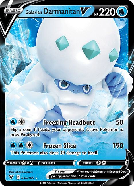 Galarian Darmanitan V Ultra Rare SWSH04: Vivid Voltage 036/185 MP (Back)
