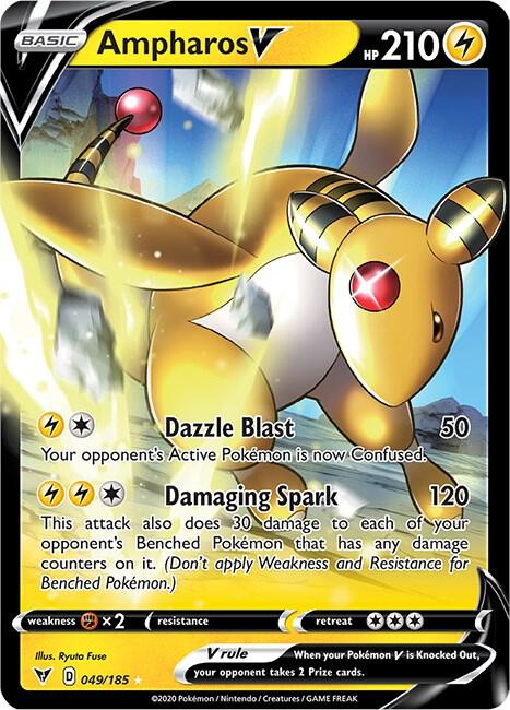 Ampharos V Ultra Rare SWSH04: Vivid Voltage 049/185 NM (Back)