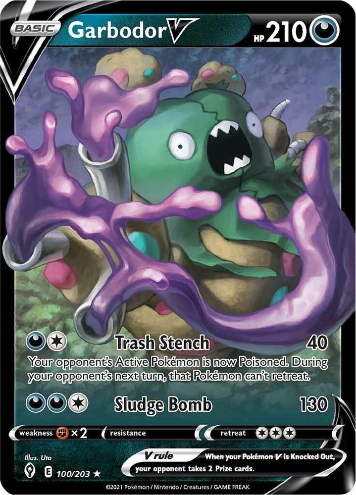 Garbodor V Ultra Rare SWSH07: Evolving Skies 100/203 MP (Back)