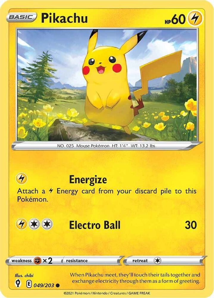Pikachu Common SWSH07: Evolving Skies 049/203 MP (Back)