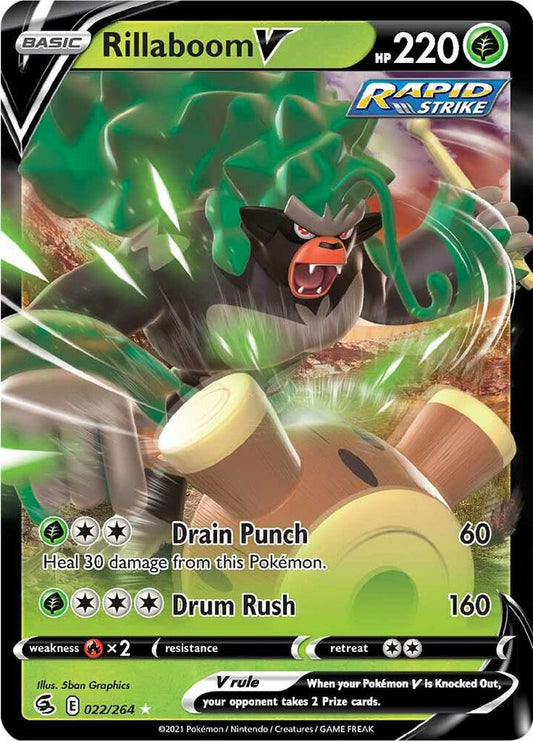 Rillaboom V Ultra Rare SWSH08: Fusion Strike 022/264 NM (Back)