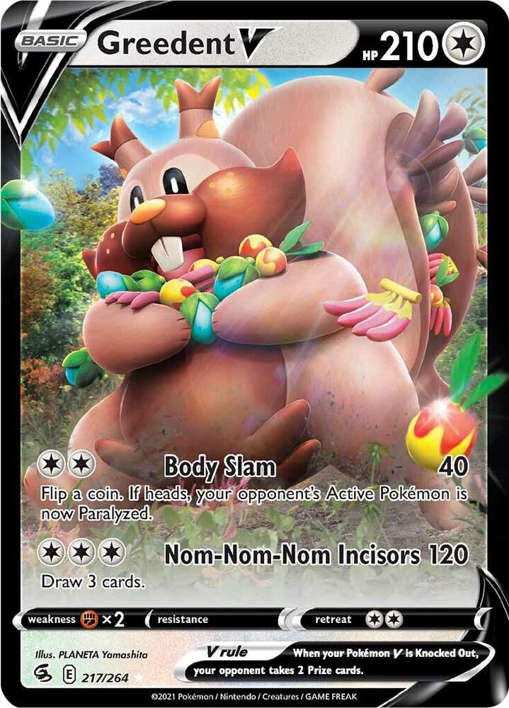 Greedent V Ultra Rare SWSH08: Fusion Strike 217/264 MP (Back)