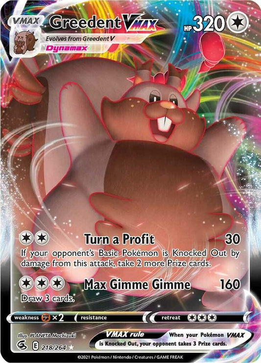 Greedent VMAX Ultra Rare SWSH08: Fusion Strike 218/264 NM (Back)