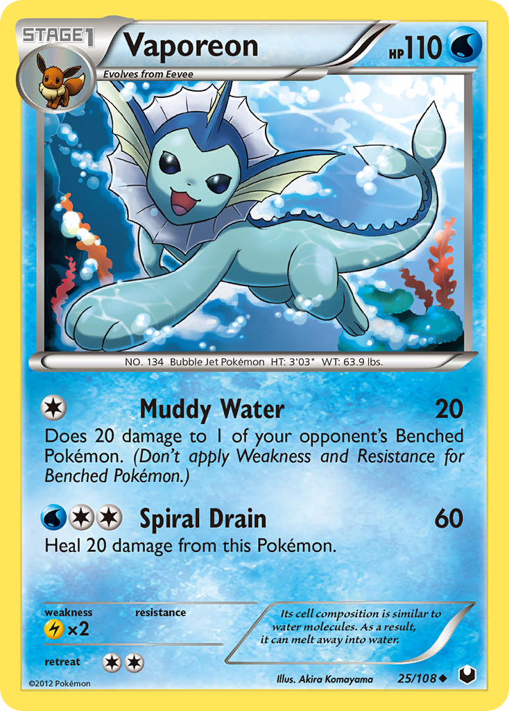 Vaporeon 25/108 Pokémon Dark Explorers (2012) English card — catalogue reference