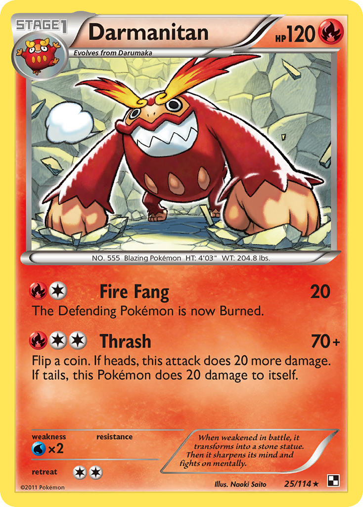 Darmanitan 25/114 Pokémon Black & White (2011) English card — catalogue reference