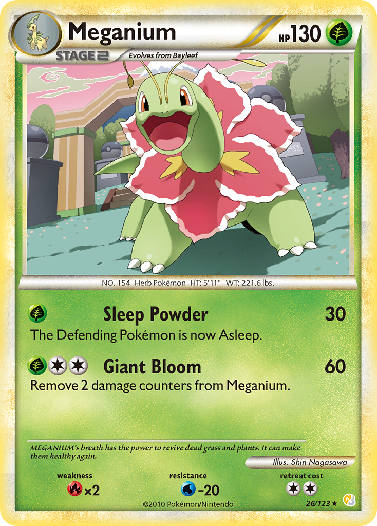 Meganium 26/123 Pokémon HeartGold & SoulSilver (2010) English card — catalogue reference