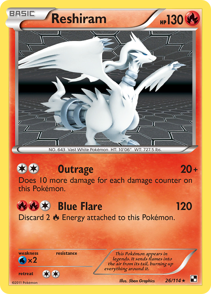 Reshiram 26/114 Pokémon Black & White (2011) English card — catalogue reference