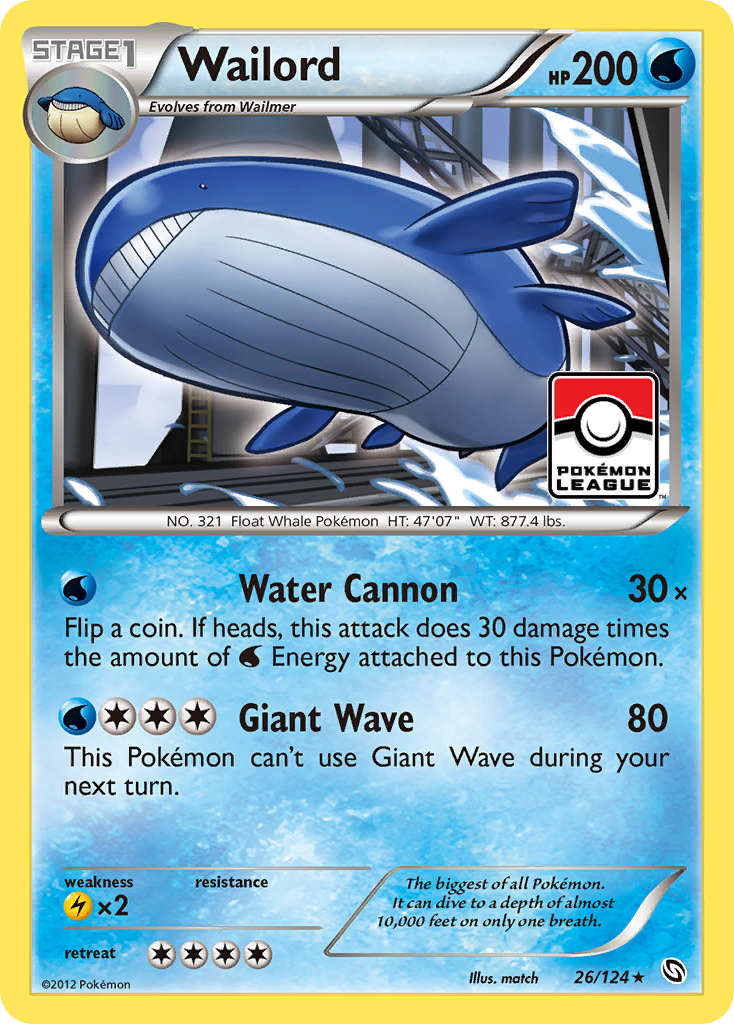 Wailord 26/124 Pokémon Dragons Exalted (2012) English card — catalogue reference