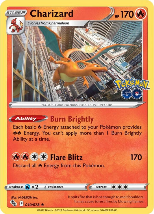 Charizard Holo Rare Pokemon GO 010/078 MP (Back)
