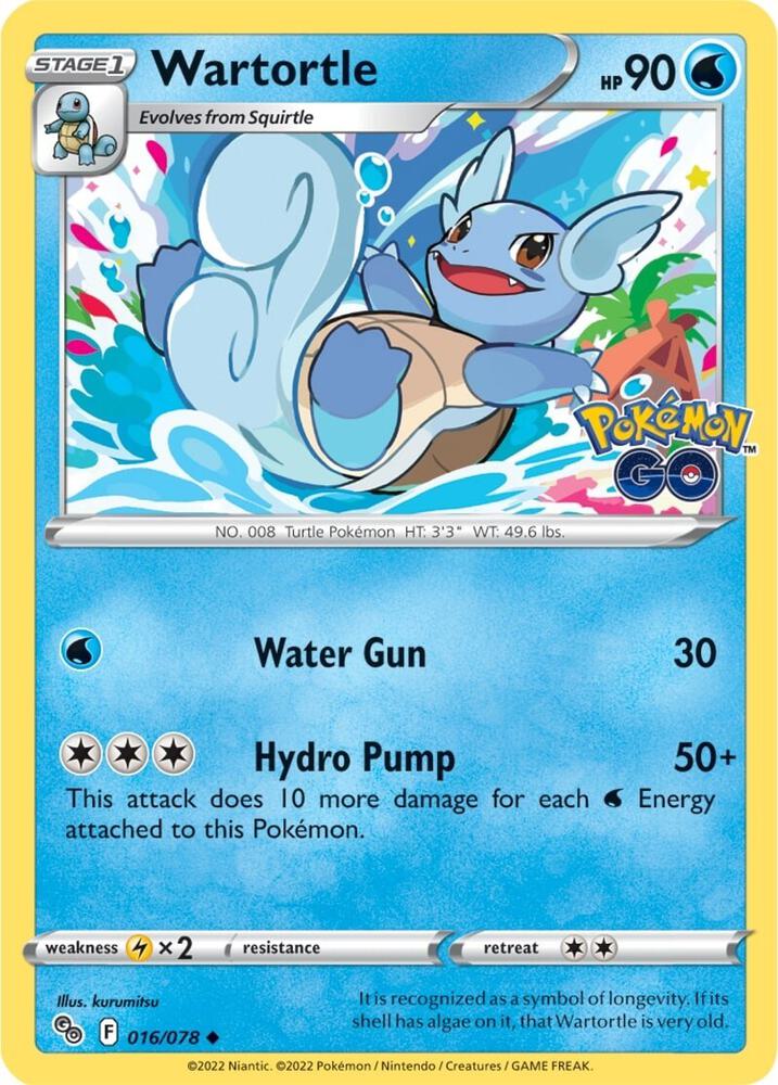 Wartortle Uncommon Pokemon GO 016/078 MP (Back)