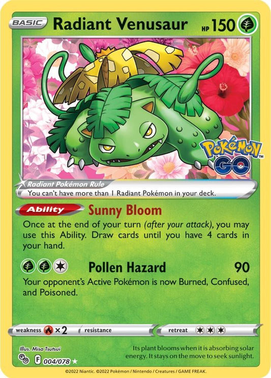 Radiant Venusaur Radiant Rare Pokemon GO 004/078 MP (Back)